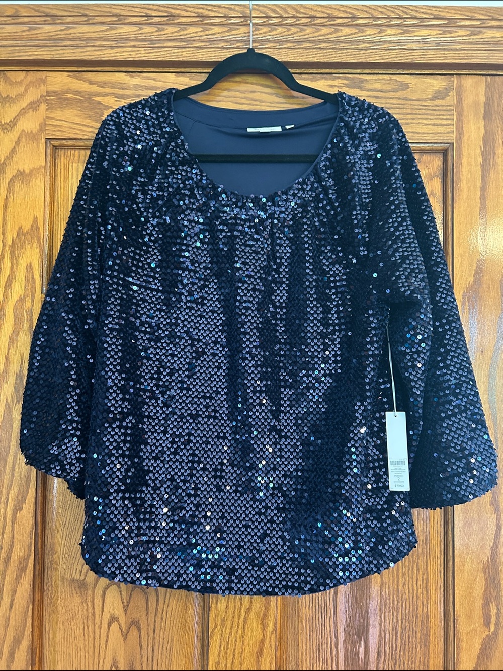 NWT Chico’s Sequin Round-Neck Women’s Top - Navy Size 2 (L)